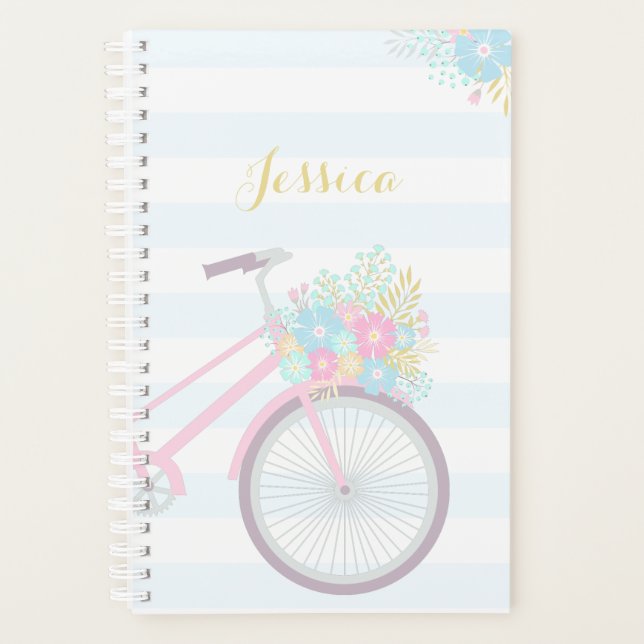 Monogram Flower Bicycle Cute Pastel Planner (Front)