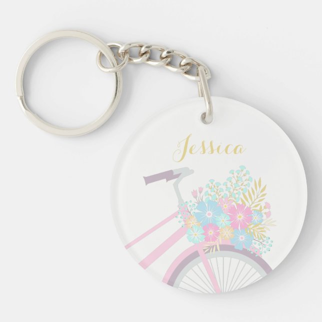 Monogram Flower Bicycle Wishing Great Day Keychain (Front)