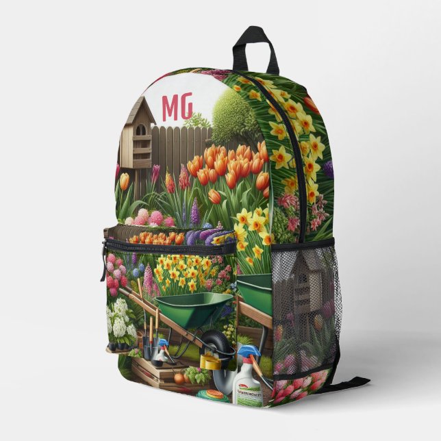 Monogram Flower Garden / Master Gardener  Printed Backpack (Back Corner Right)