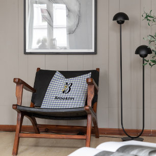 Monogram flower gingham blue green pattern cushion