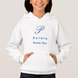 Monogram Flower Girl Youth Hoodie<br><div class="desc">This pullover hoodie is shown in a White colour with a Royal Blue colour initial in script with last name in print along with "flower girl" in print beneath it. Plain back, customise this item with your name and initial[s] by clicking on customise button, look to right and find appropriate...</div>