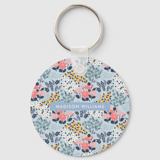 Monogram Flower Modern Minimalist  Keychain (Front)