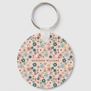 Monogram Flower Modern Minimalist  Keychain