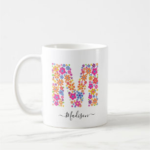 Monogram Flowers Custom Text - Floral Letter M Coffee Mug