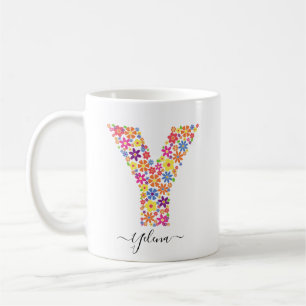 Monogram Flowers Custom Text - Floral Letter Y Coffee Mug