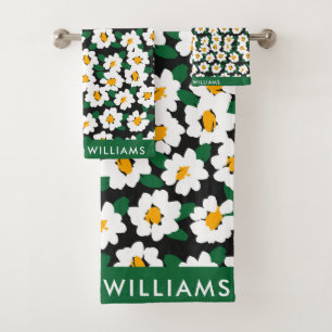 Monogram Flowers Elegant Stylish Bath Towel Set