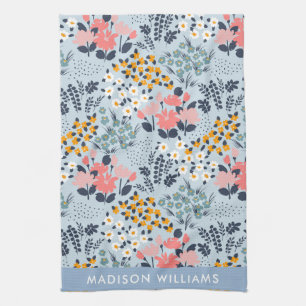 Monogram Flowers Elegant Stylish  Tea Towel