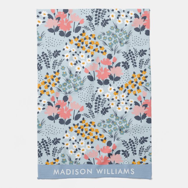 Monogram Flowers Elegant Stylish  Tea Towel (Vertical)