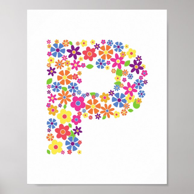 Monogram Flowers Floral Letter P Poster (Front)