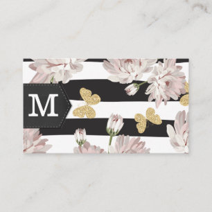 Monogram    Flowers   Glitter Butterflies   Stripe Business Card