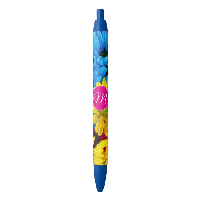 Monogram Flowers in Fluorescent Colours Black Ink Pen (Front Vertical)