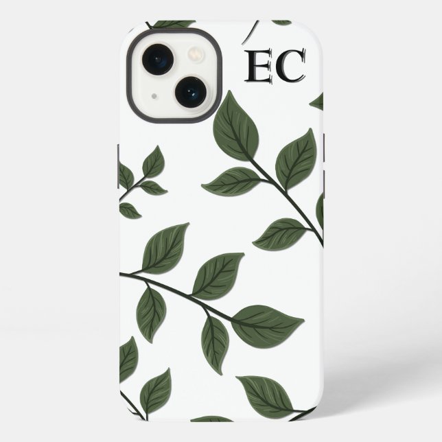 Monogram Foliage Branches with Green Leaves  iPhone Case (Back)