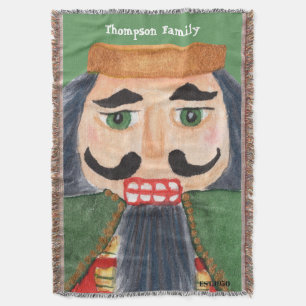 Monogram folk art Hand drawn nutcracker soldier Throw Blanket