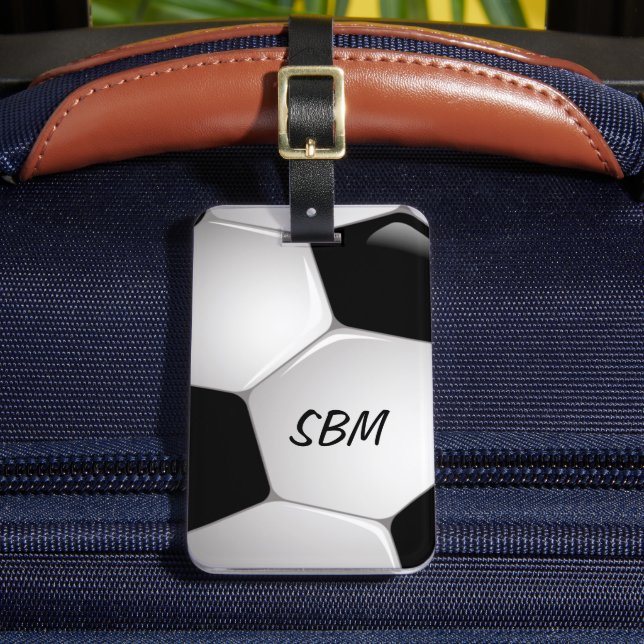 Monogram Football Soccer Ball Luggage Tag (Front Insitu 2)