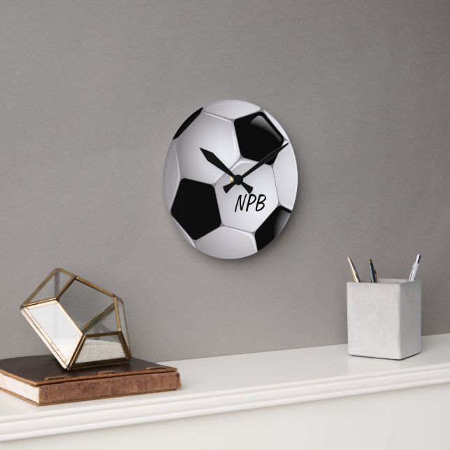 Monogram Football Soccer Ball Round Clock (Office)