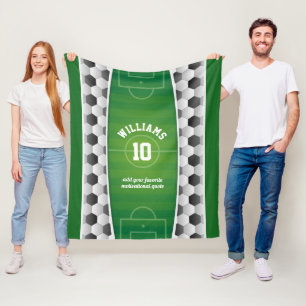 Monogram Football Soccer Field Ball Sport Green Fleece Blanket