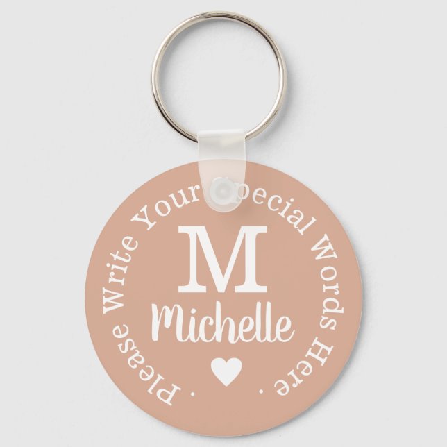 monogram for her with custom text pink love key ring (Front)
