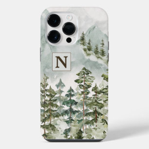 Monogram Forest and Mountain Nature Watercolor iPhone 14 Pro Max Case