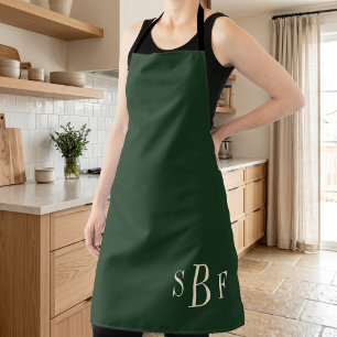 Monogram Forest Green Boho Moody Kitchen Gift Apron