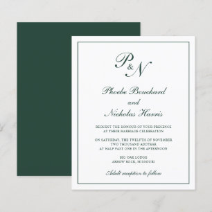 Monogram Forest Green Budget Wedding Invitation