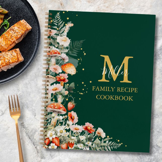 Monogram Forest Mushroom Floral Family Recipe Book (In situ)
