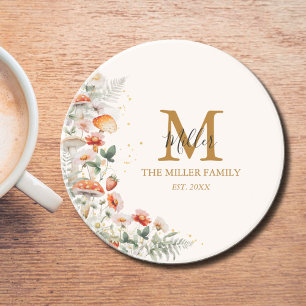 Monogram Forest Mushrooms Flowers Floral botanical Coaster