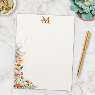 Monogram Forest Mushrooms Flowers Floral botanical Custom Letterhead