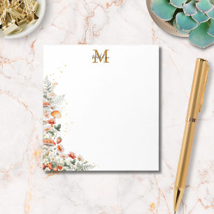 Monogram Forest Mushrooms Flowers Floral botanical Notepad
