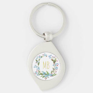 Monogram Forget-Me-Not Wreath Blue Flowers Cute Key Ring