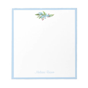 Monogram Forget-Me-Not Wreath Blue Flowers White Notepad
