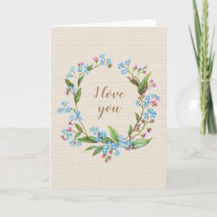 Monogram Forget-Me-Not Wreath Rustic I love You Card