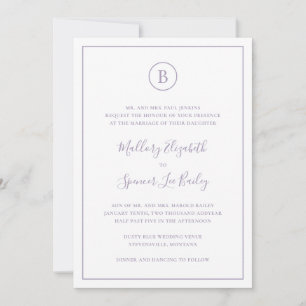 Monogram Formal Dusty Purple All In One Wedding Invitation