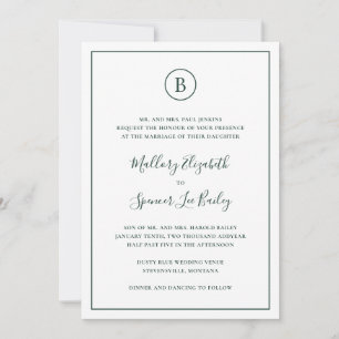 Monogram Formal Forest Green All In One Wedding Invitation