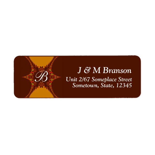 Monogram Fractal Art Lace Address Label (Front)