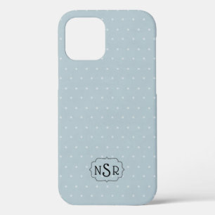Monogram Frame on Pale Blue and Polka Dot iPhone 12 Case