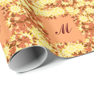 Monogram framed with flowers - cocoa & yellow wrapping paper