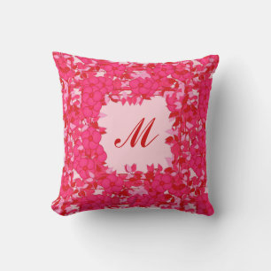 Monogram framed with flowers - fuchsia and pink cushion