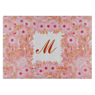 Monogram framed with flowers - pink and peach cutting board