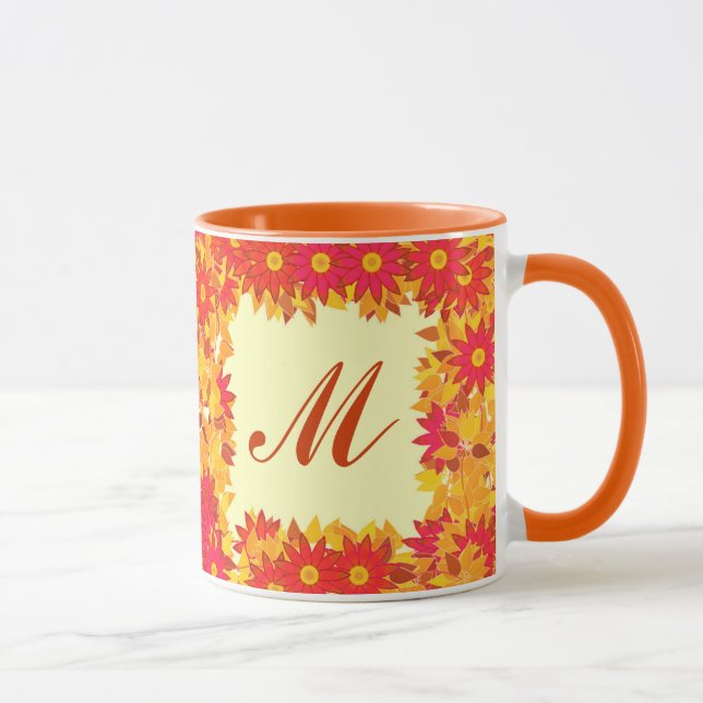 Monogram framed with flowers - red and gold mug (Right)