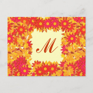 Monogram framed with flowers - red and gold postcard