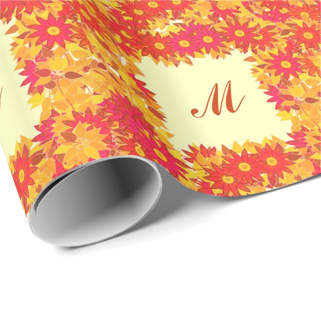 Monogram framed with flowers - red and gold wrapping paper (Roll Corner)