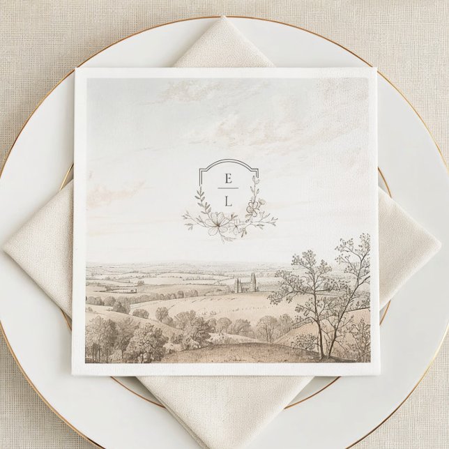 Monogram French Country Wedding Personalized Napkin (Creator Uploaded)