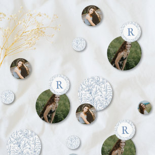 Monogram French Floral Bat Mitzvah Photo Confetti