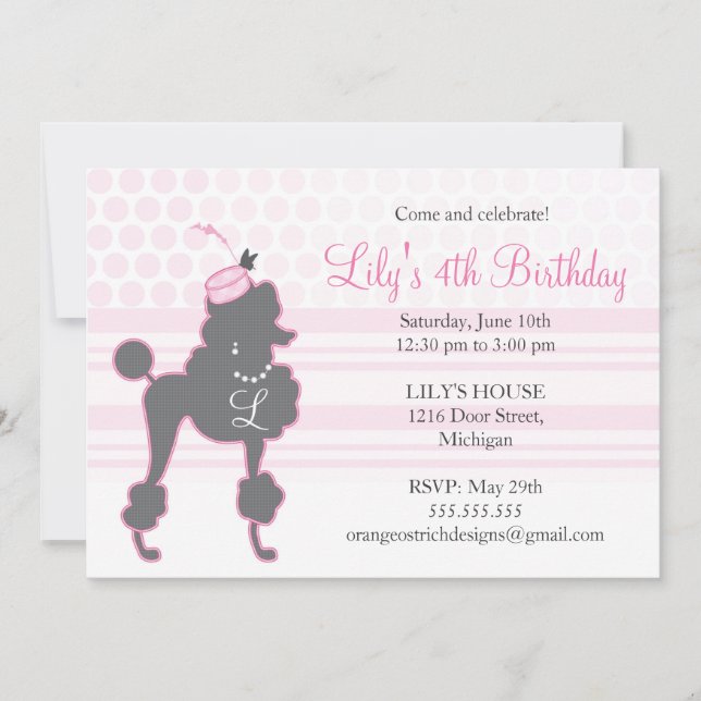Monogram French Poodle Birthday Invitation (Front)