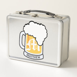 Monogram Frosted Beer Mug and Name Metal Lunch Box