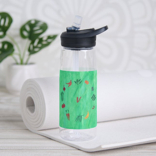 Monogram Fruits and Vegetables on Green Water Bottle (Yoga (Rotated))