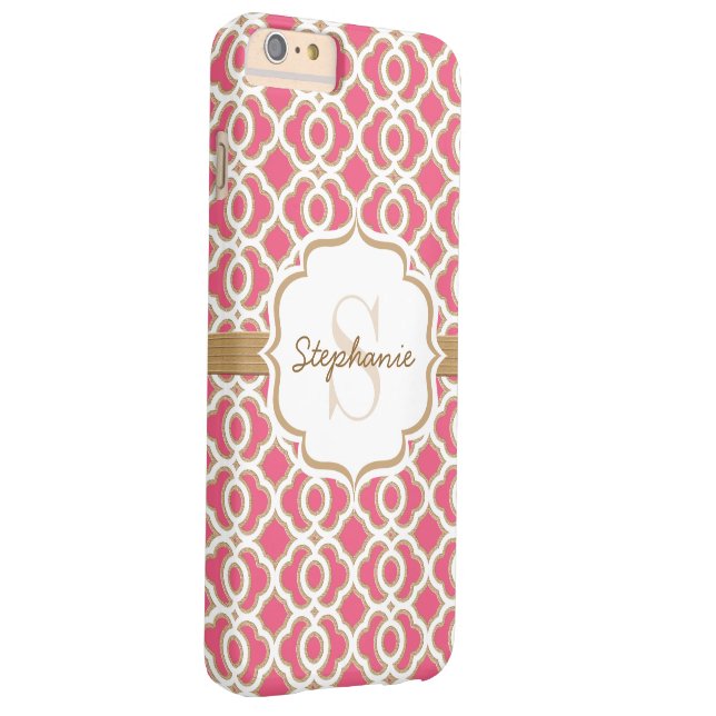 Monogram Fuchsia and Gold Quatrefoil Case-Mate iPhone Case (Back/Right)