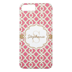 Monogram Fuchsia and Gold Quatrefoil iPhone 8 Plus/7 Plus Case