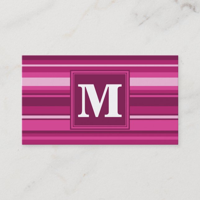 Monogram fuchsia stripes business card (Front)