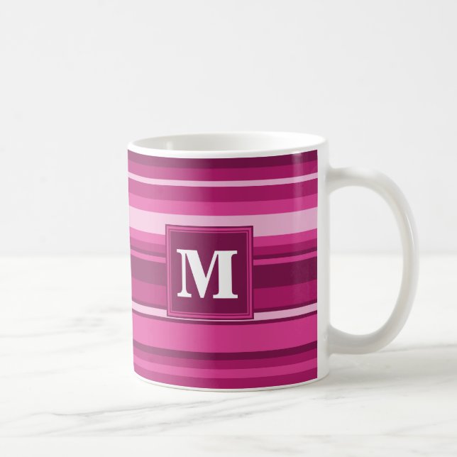 Monogram fuchsia stripes coffee mug (Right)
